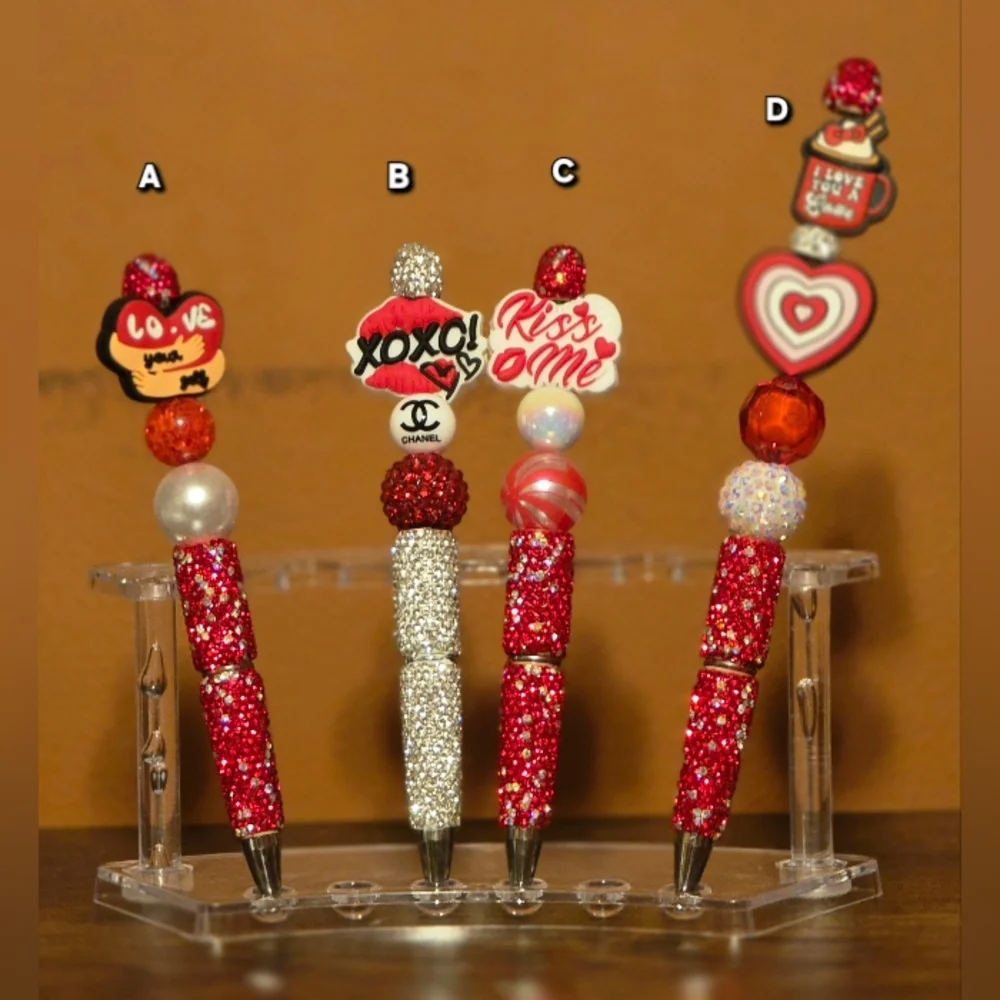 Valentine's‎ Day Beaded Pens One Size Red Silver Office Accessories